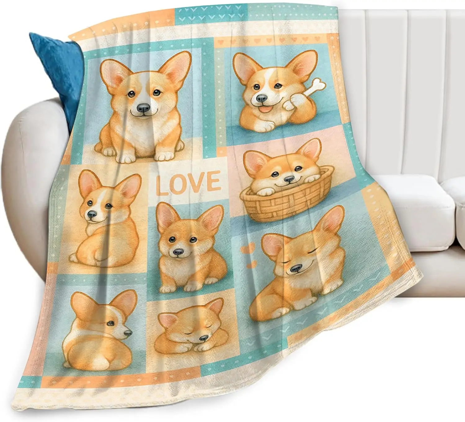 Cute Corgi Throw Blanket Puppy Dog Blanket Soft Cozy Fleece Fuzzy Plush Warm Stuff Nursery Bedding Animal Blankets Gifts for