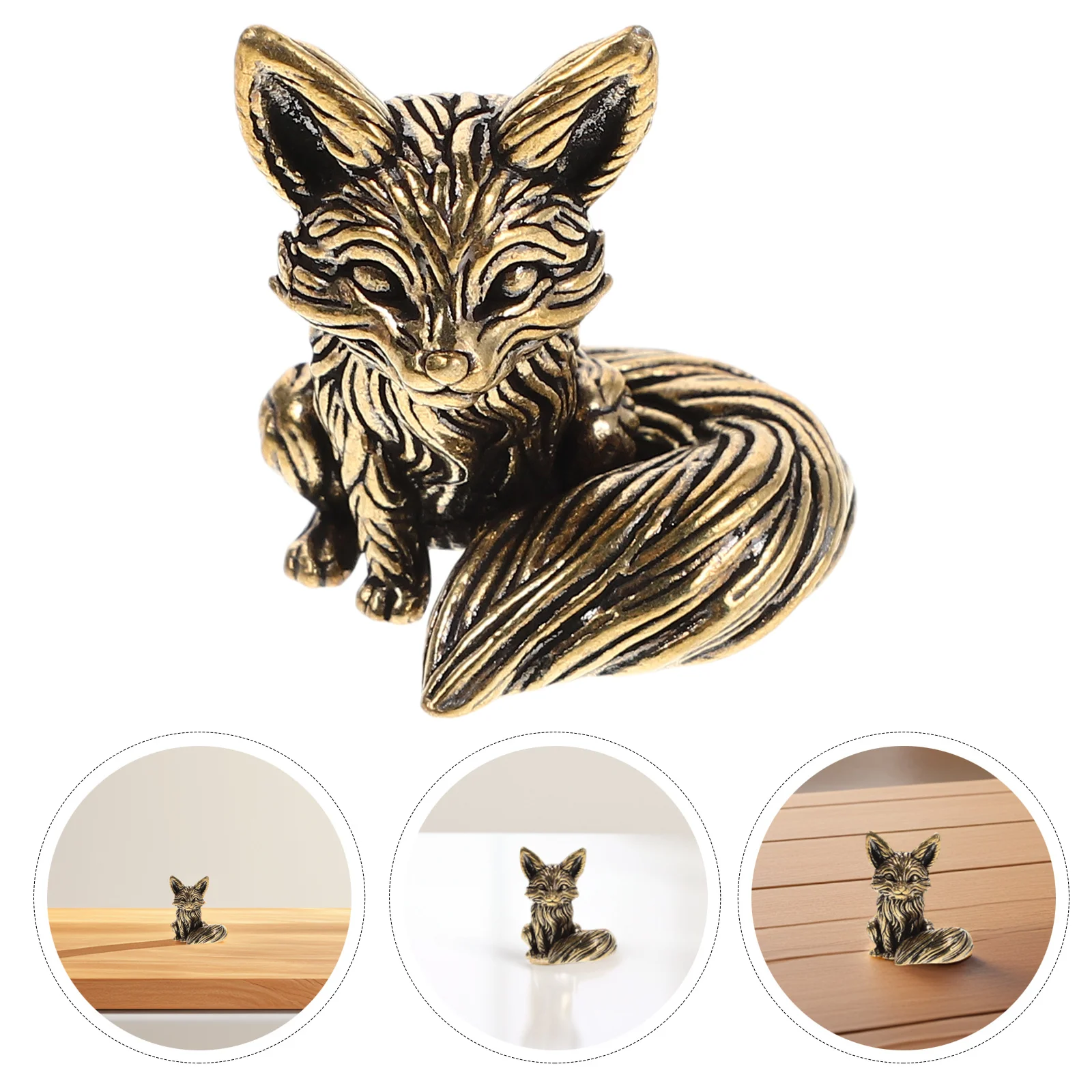 

Miniature Brass Fox Desktop Decor Home Office Tea Ceremony Ornament Animal Sculpture Vintage Statue