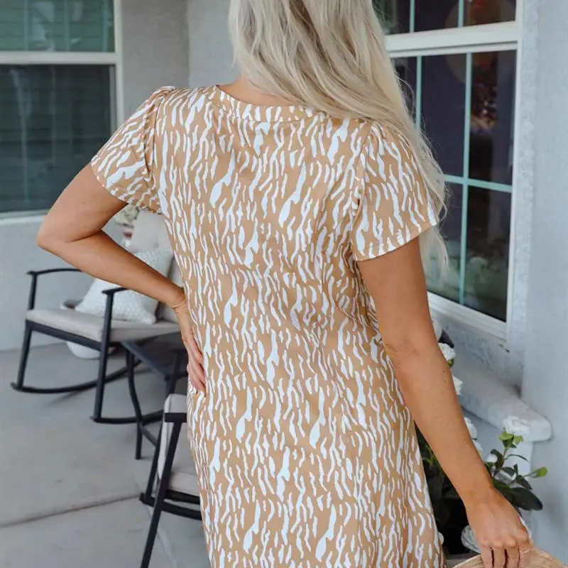 Lâche décontracté couleur abstraite Blo ket ort jupe V-Ne Dr femmes été nouveau Sle Polyester fibre régulière Sve A-L...