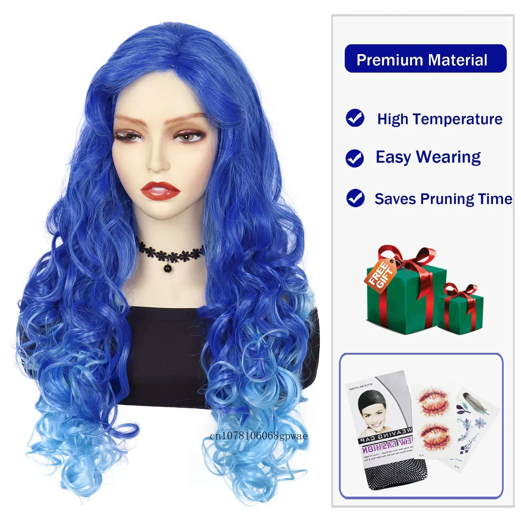 Cosplay24 Polegada longo ondulado peruca sintética cosplay perucas para mulheres skyblue misturado azul ombre traje de halloween festa alta temperatura