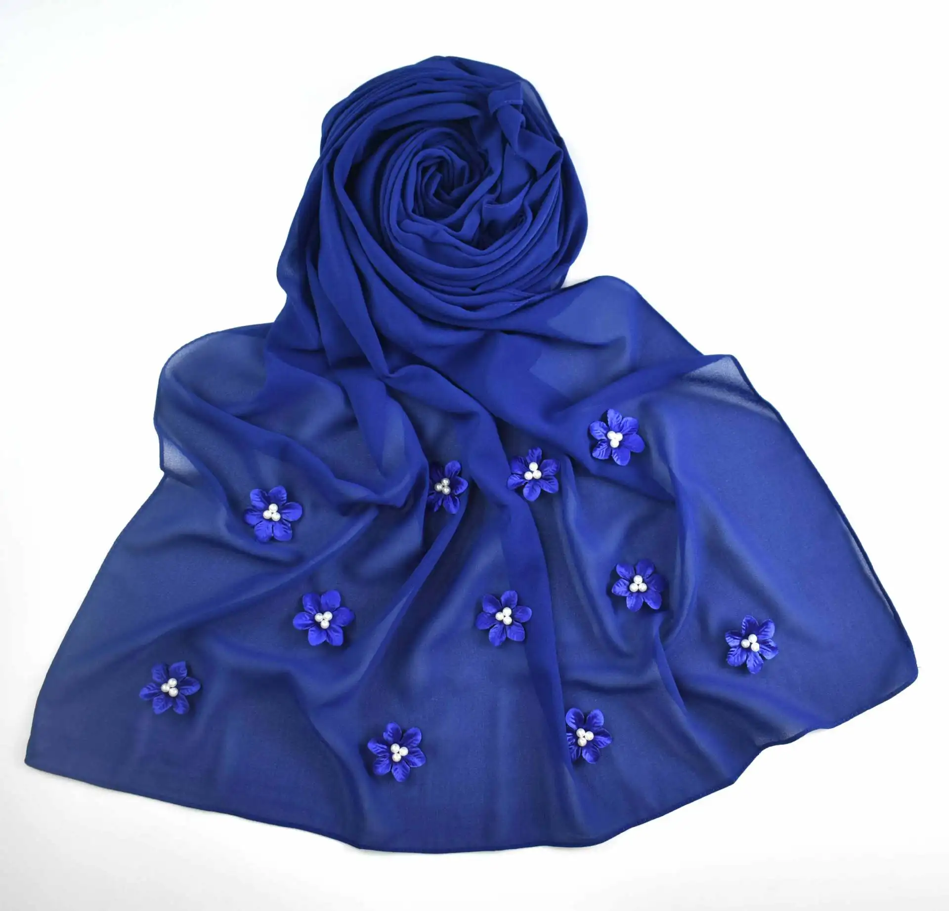 Moslim Plain Bubble Chiffon Hijab Sjaal voor Vrouwen Parel Hijab Sjaal Effen Kleur Hoofd Wraps Vrouwelijke Hijaabs Sjaals Foulard Sluier
