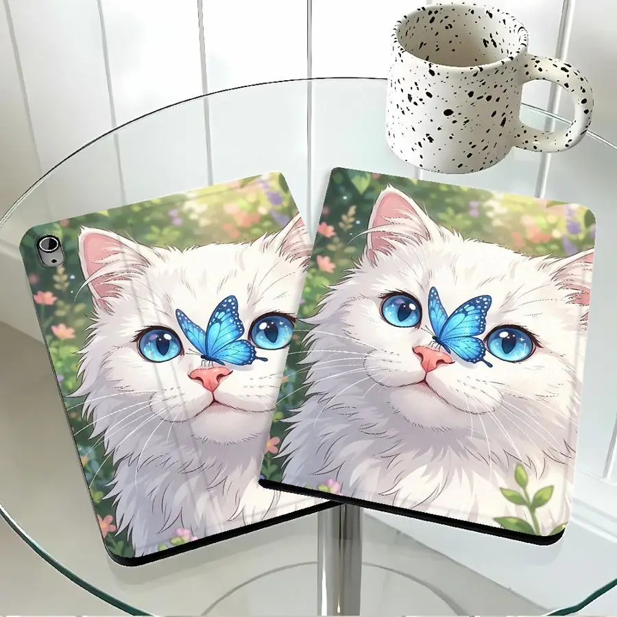 with Pencil Slot Case for Xiaomi Redmi Pad SE K Pad 8.8 9.7 12.4 Inch Pad 6s Pro 7 Ultra Pad 5 6 7 8 Pro White Cute Cats