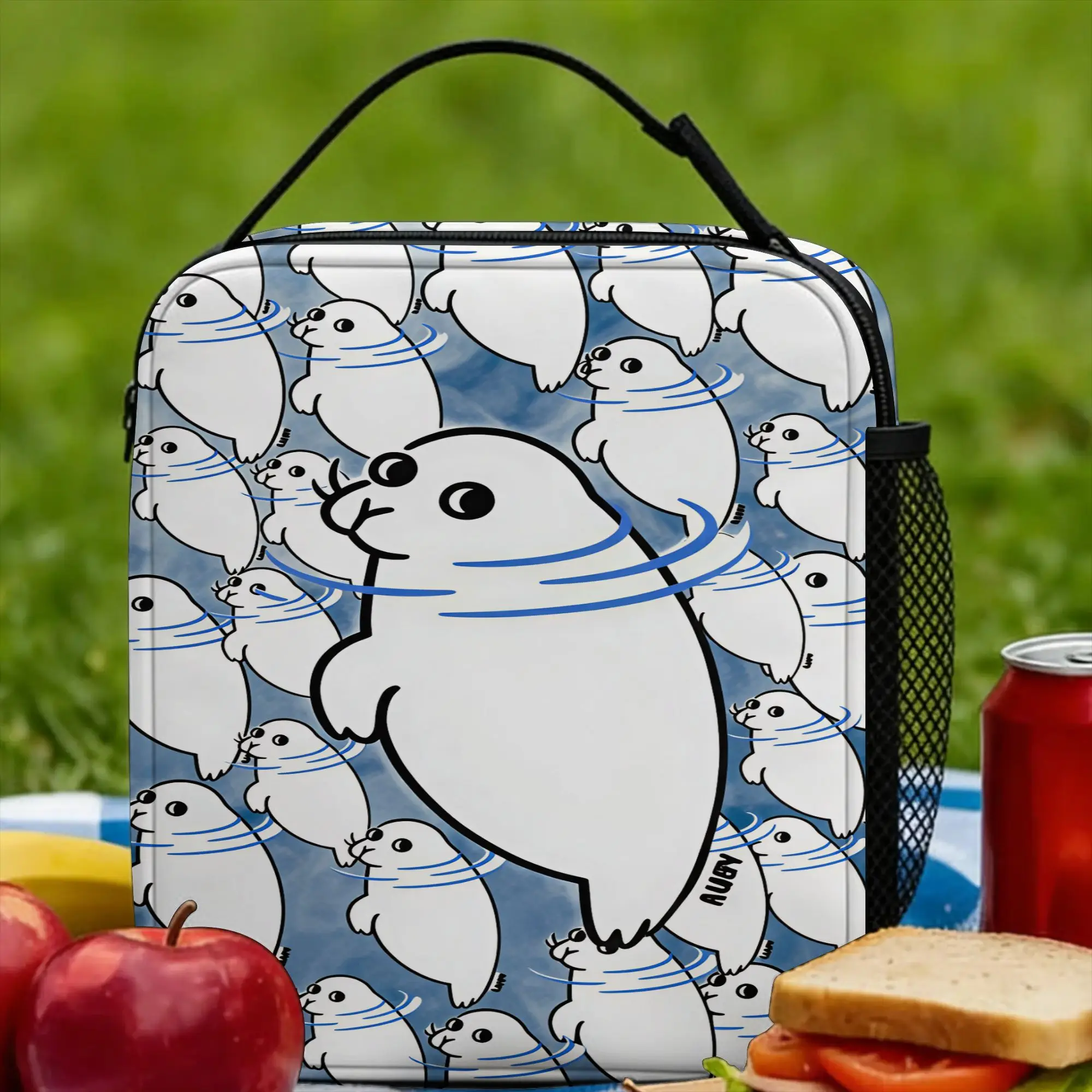 Cute Seal Lunch Bag  Retro Lunch Box Outdoor Picnic Portable Insulated Tote Food Bags For Men Waterproof Custom Cooler Bag