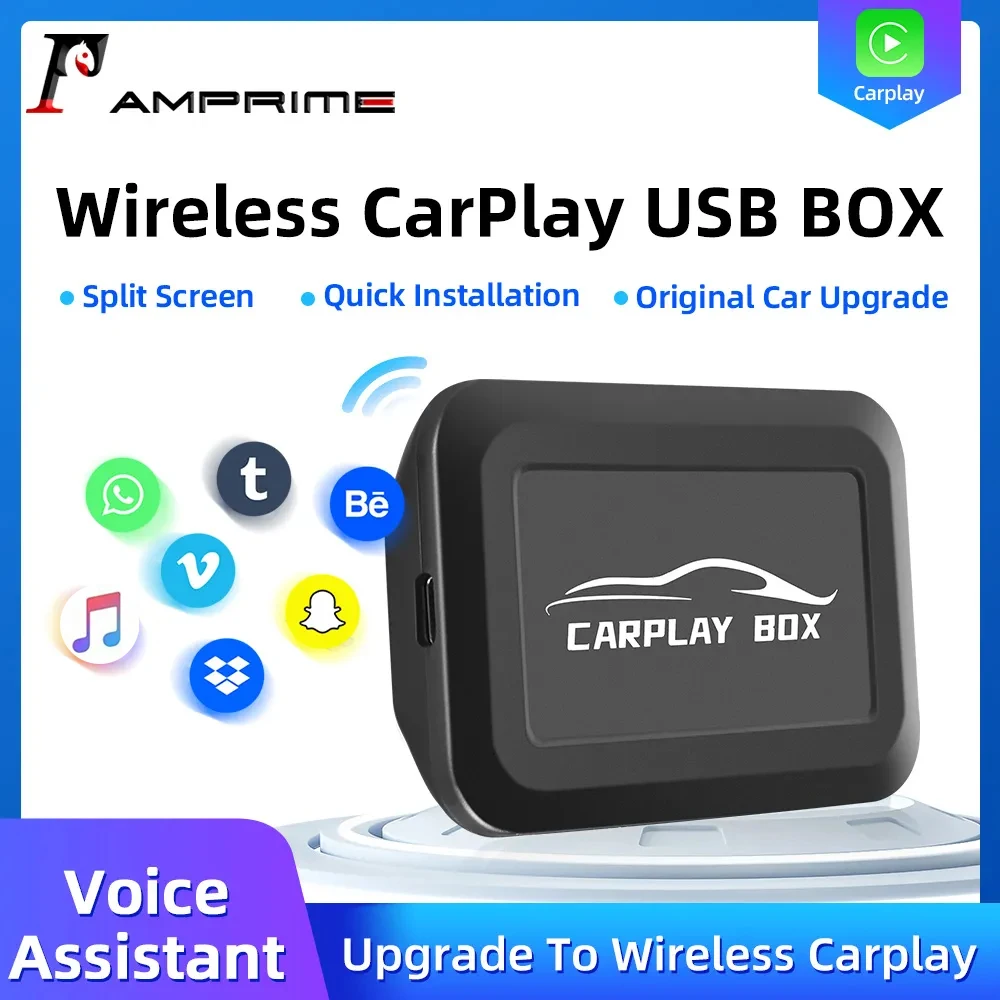 AMPrime Carplay Wired To Wireless Auto Android Ai Box For Audi Mercedes Volkswagen Hyundai Toyota Volvo Lexus