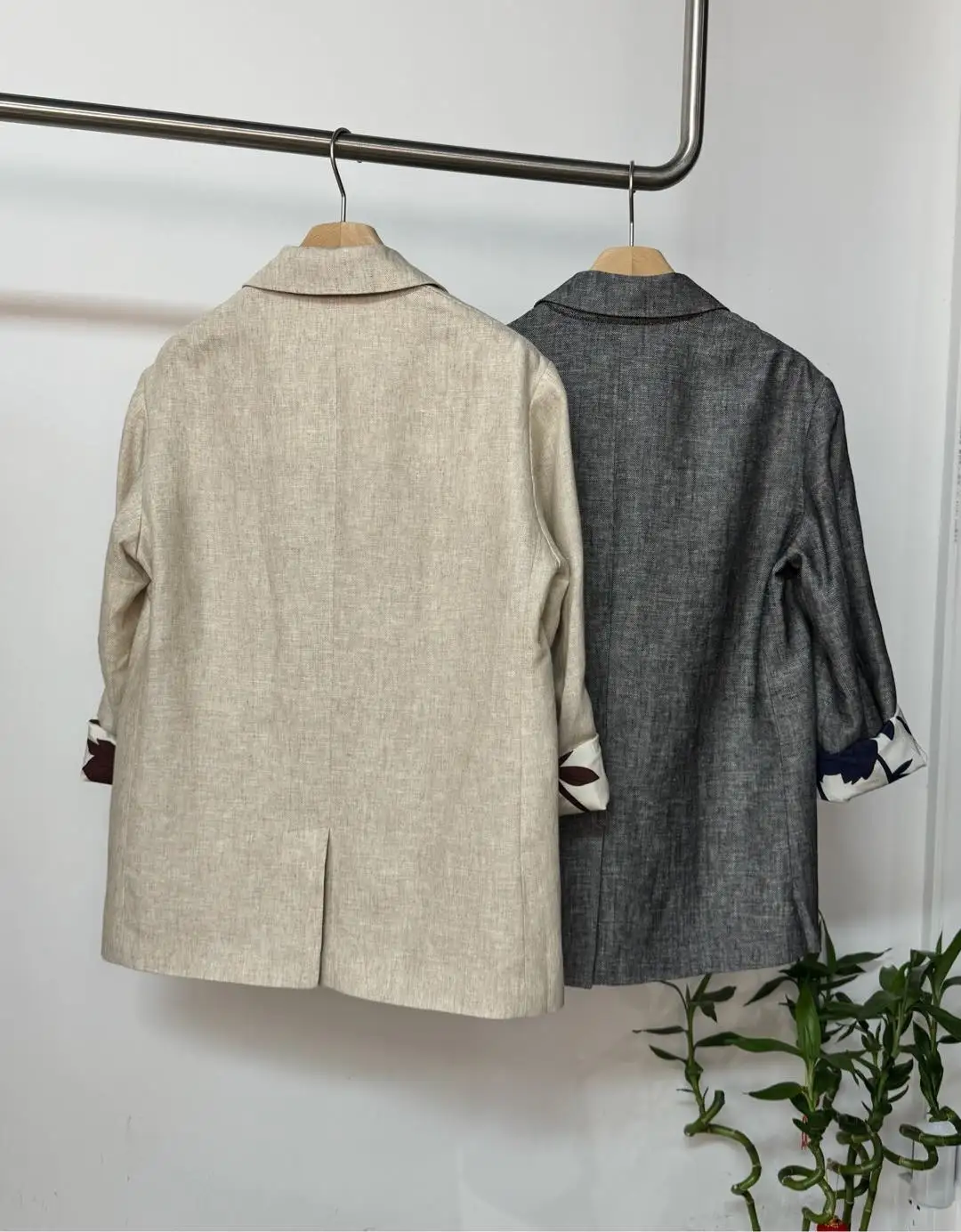 Women's Wide-fit Linen Blazer Long Sleeve Beaded Jacket