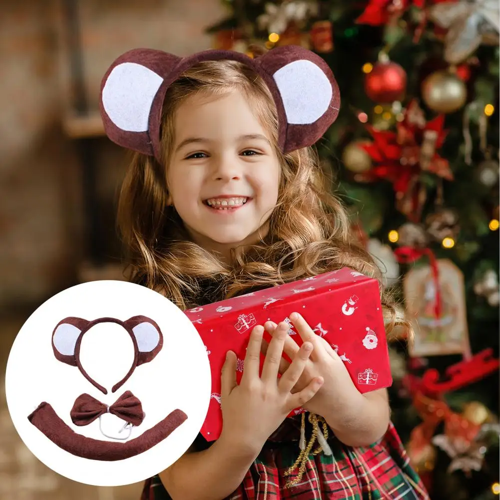 مجموعة ذيل الأذنين القابلة للتمدد من القطيفة للأطفال، عصابة رأس وذيل وربطة عنق للهالوين للأطفال الصغار تحت عنوان