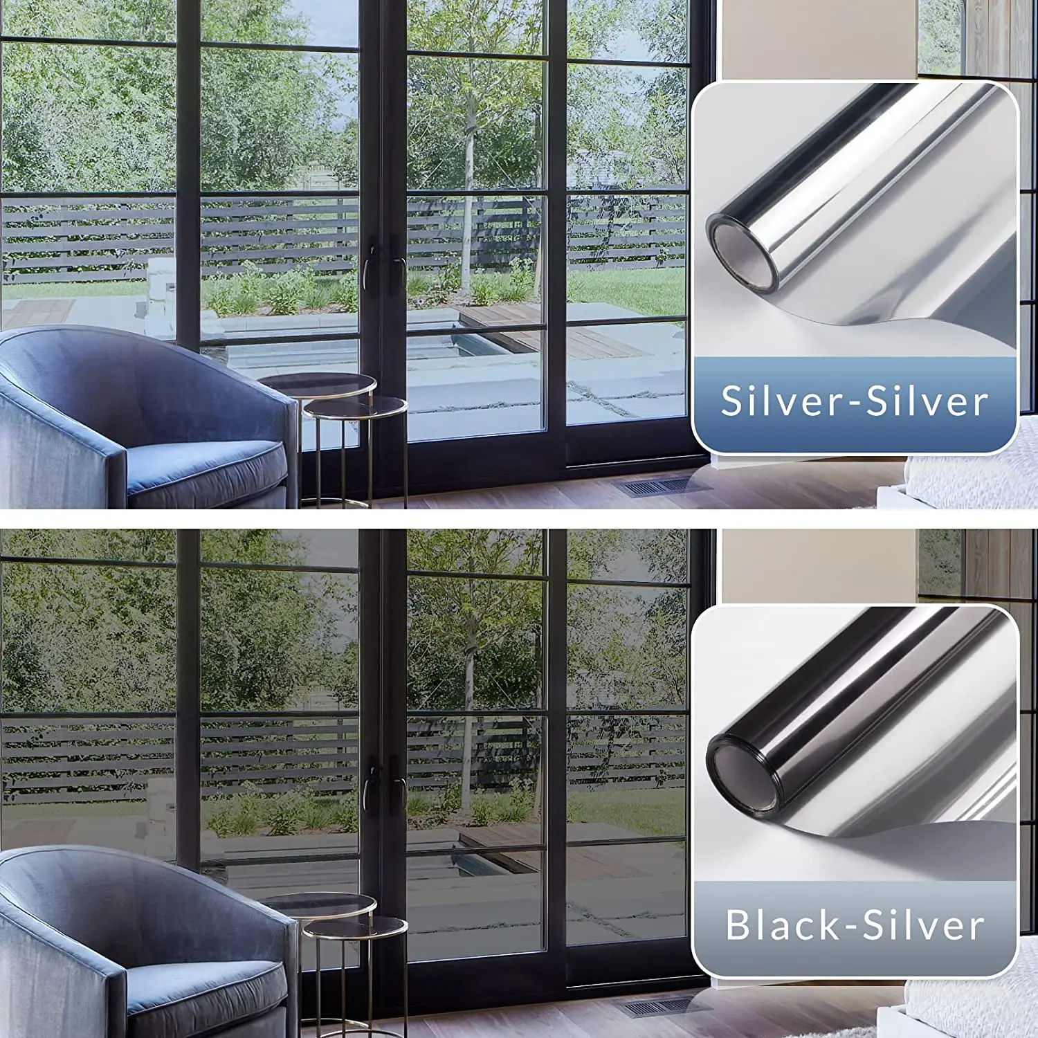 Black Silver Mirror Window Heat Control Film,  Privacy Window Tint Film for Home, Reflective   Sun Blocking Adhesive Window Film