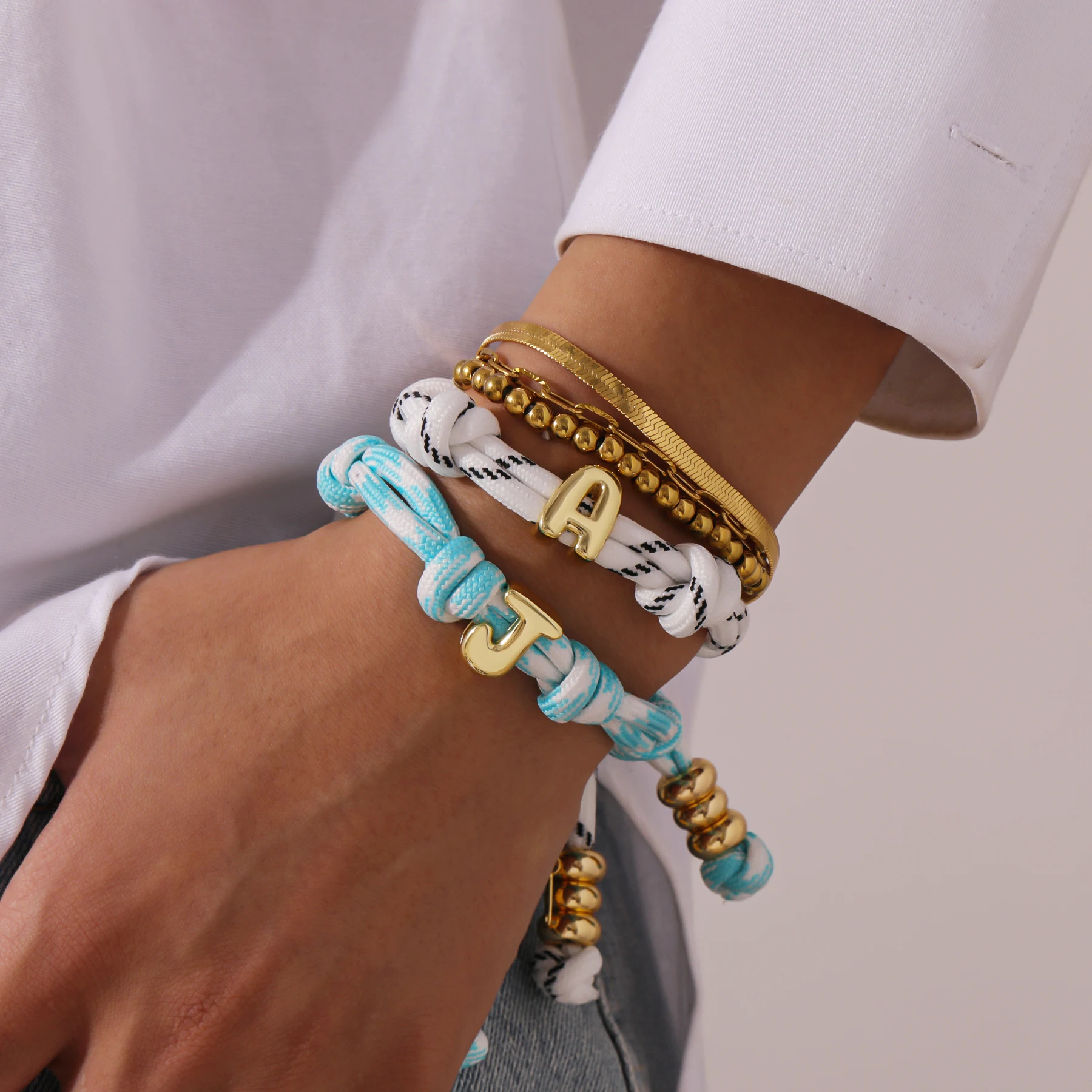 Qitian Custom Initial Bubble Letter Bracelet Personalization Handmade Braided String Charm Colorful Jewelry Christmas's Day Gift