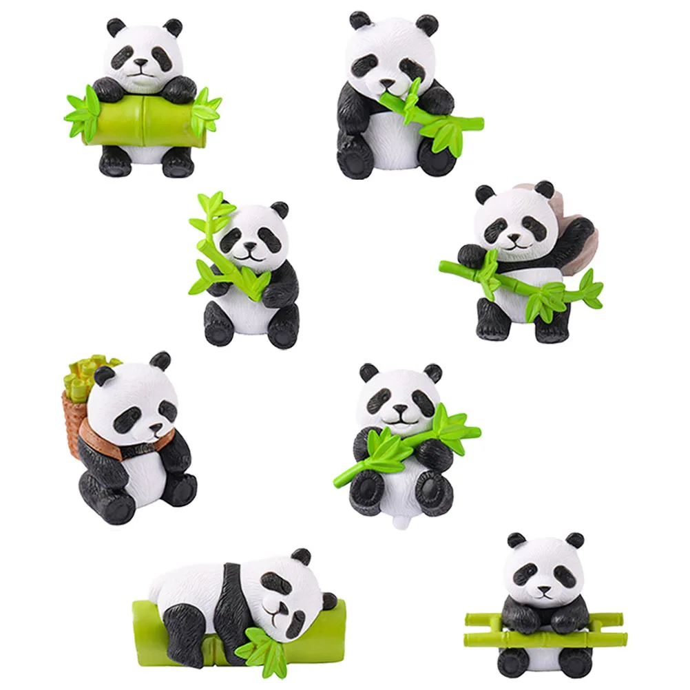 8Pcs Panda Sculpture Resin Miniature Cartoon Decoration for Garden Home Desktop Cake Toppers Decorative Animal Figures