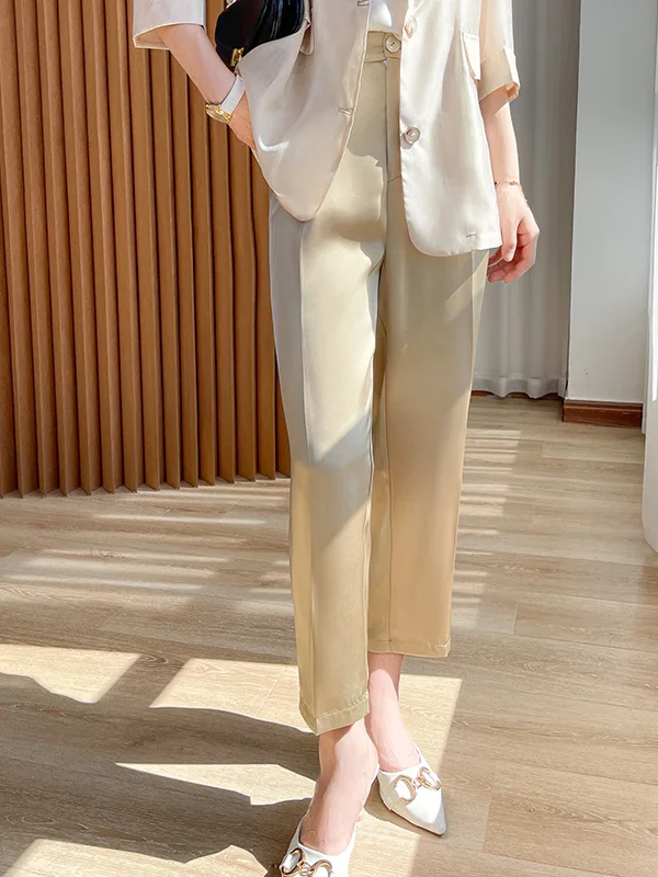

Silk Satin Harem Pants Women's Casual High Waist Nine Points Autumn New Draping Suit Pants Asymmetrical Leisure Trousers