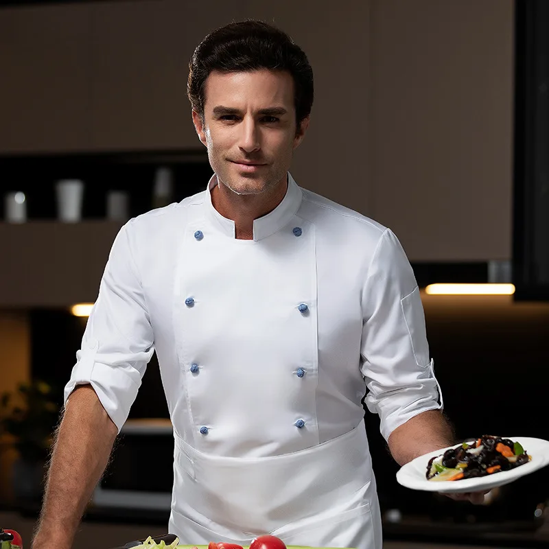 

Стильная рабочая одежда для поваров с двойным рядом пуговиц, с длинными рукавами, для мужчин, на осень и зиму, для использования в кухнях, ресторанах и столовых.