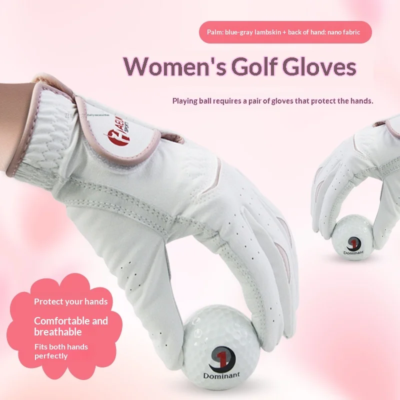 ナノファブリックとグリーングレーのシープスキンで作られた女性用ゴルフグローブ、両手に快適で保護効果があります。