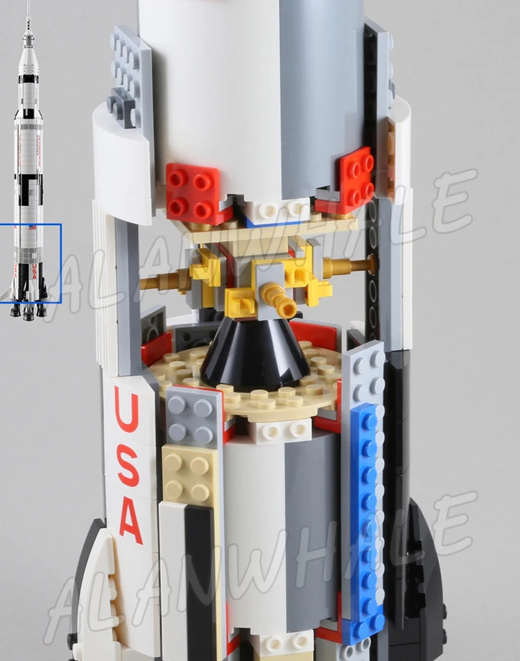 1969-teiliges Ideen Apollo Saturn V Rocket 3-Stufen-Raumstart-Mondlandfahrzeug 37003 Bausteine-Set, kompatibel mit dem Modell