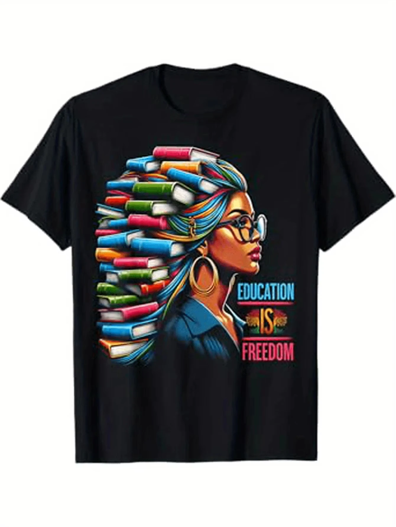 

Plus Size Education Is Freedom Black History Month Print T-shirts Summer High Quality Short Sleeved Casual Sports Pullover Tops