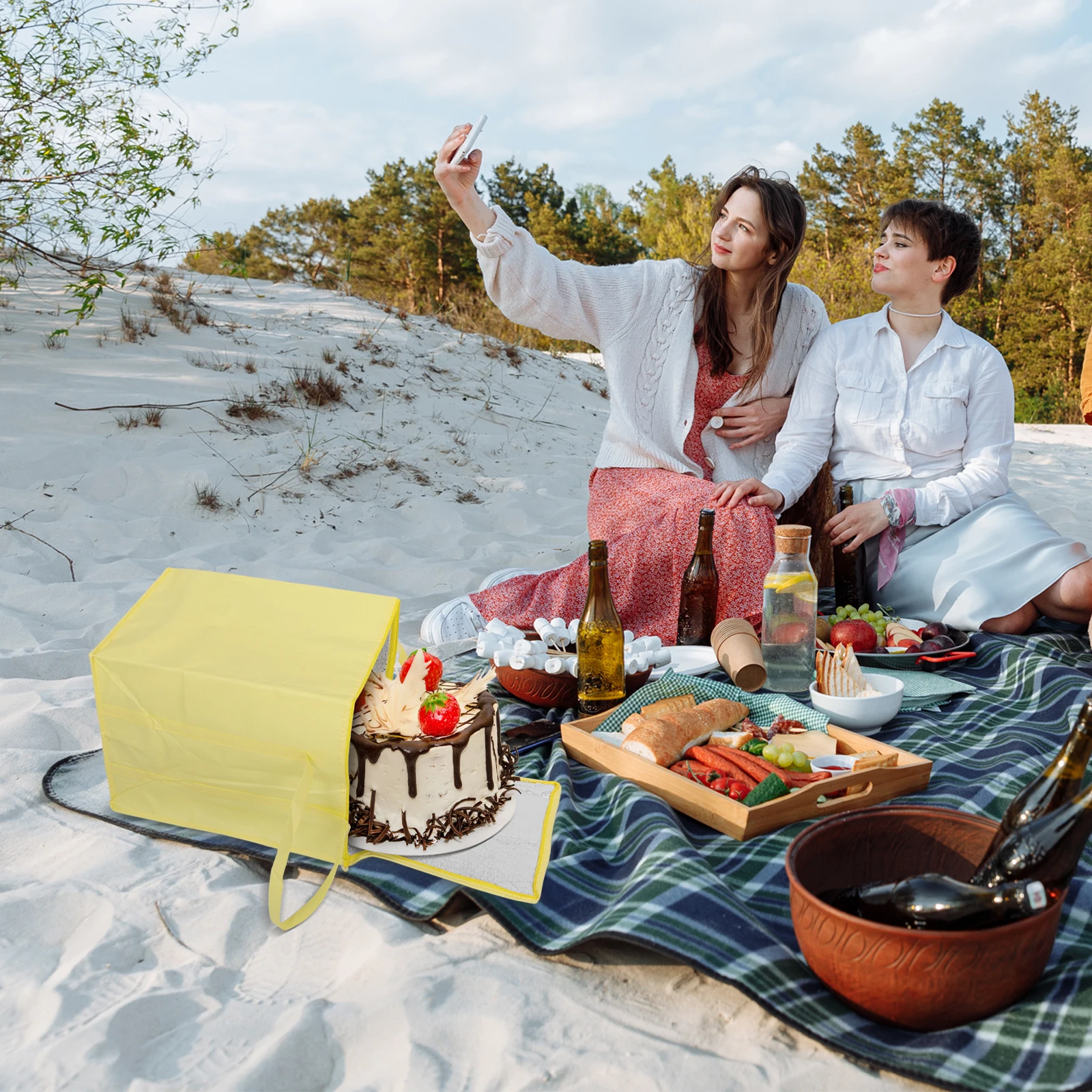 

Insulated Cooler Bag Large Non-Woven Fabric Cake Carrier Thermal Tote Zippered Insulation Food Bag Takeout Picnic Warmer