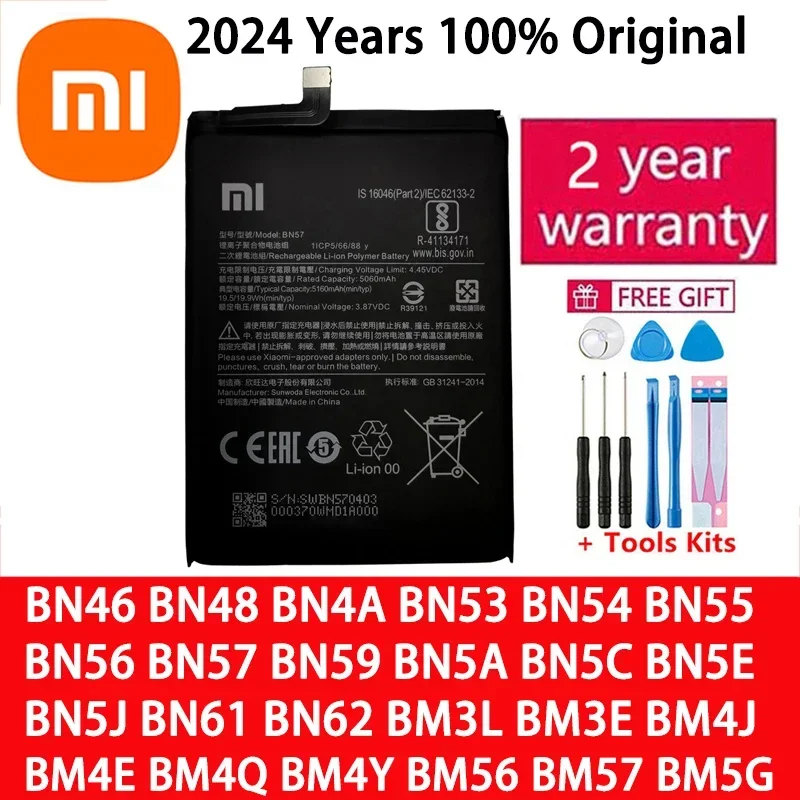 Original BN57 BN61 Battery For Xiaomi Pocophone POCO Redmi Note M2 F3 X3 mi 3 M3 K40 X4 X5 5 6 7 8 8T 9 9S 10 10S 10X 11T 12 Pro