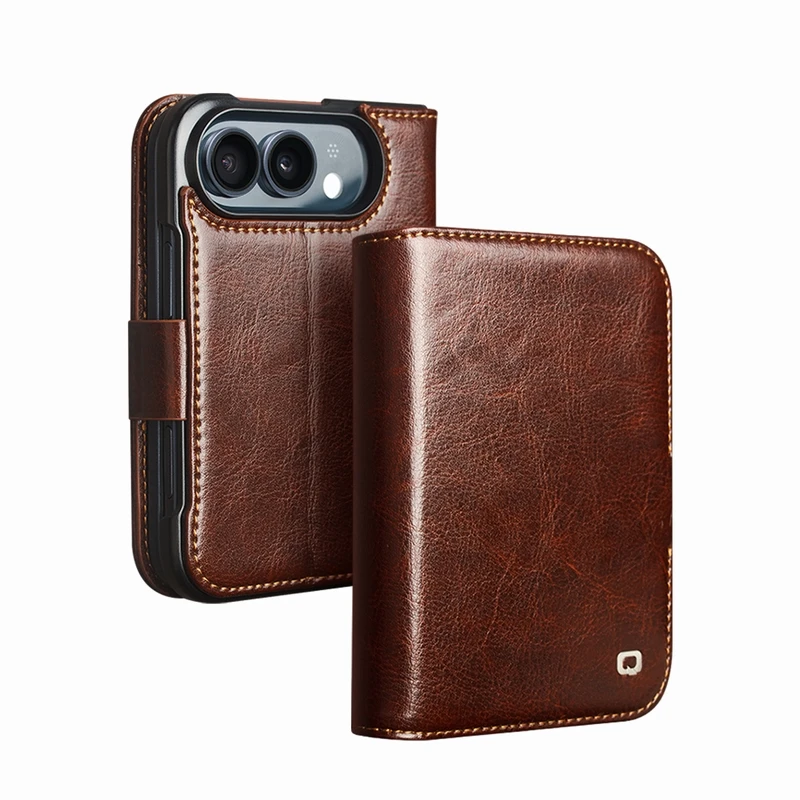 QIALINO Premium Genuine Flip Leather Phone Case for Apple iPhone Duo 18 Air 17 16 Pro Max Plus Natural Cowhide Wallet Cover