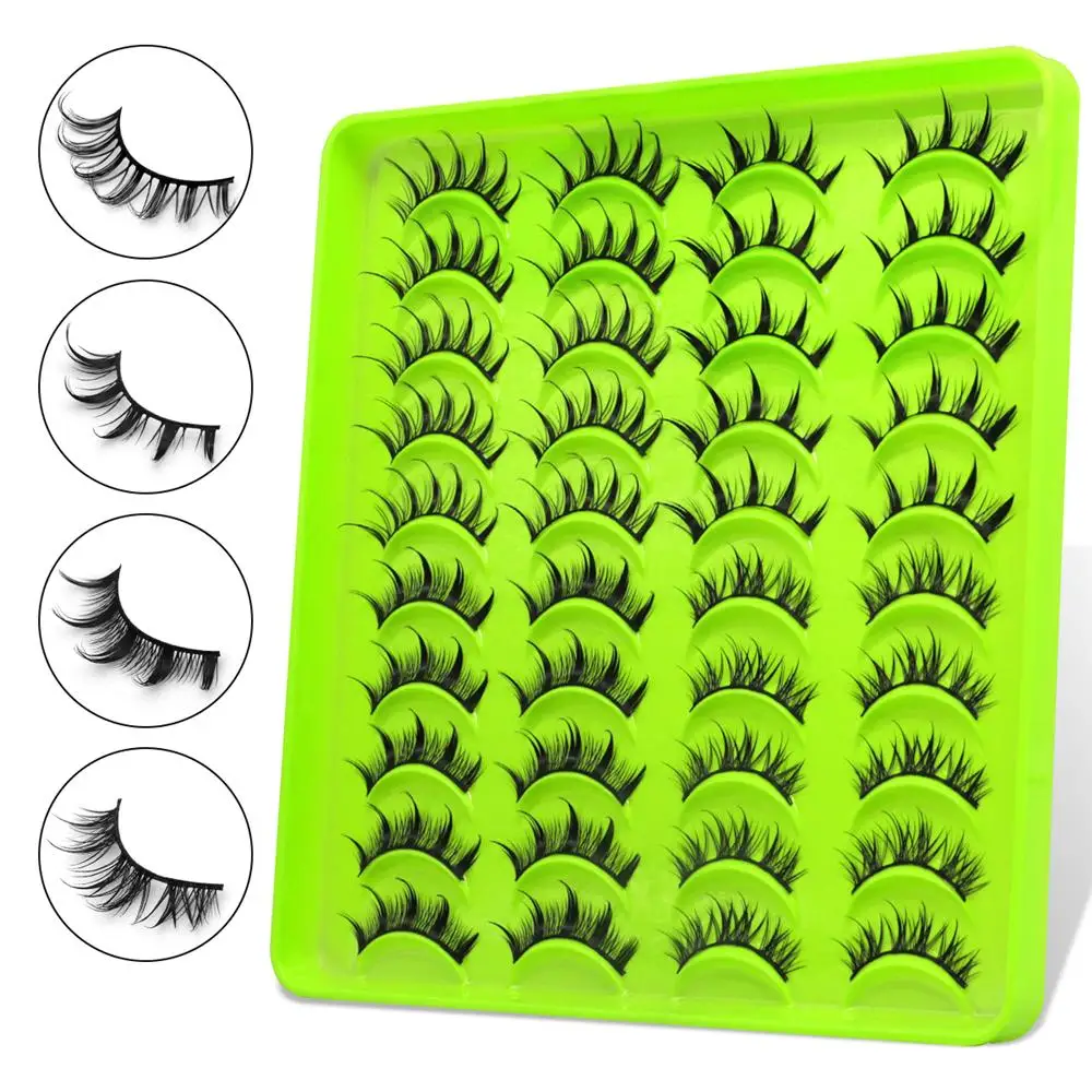 20 זוגות ריסים מנגה אנימה יפניים טבעיים בסגנון מעורב רכים צלב שקוף ריסים מזויפים קוספליי