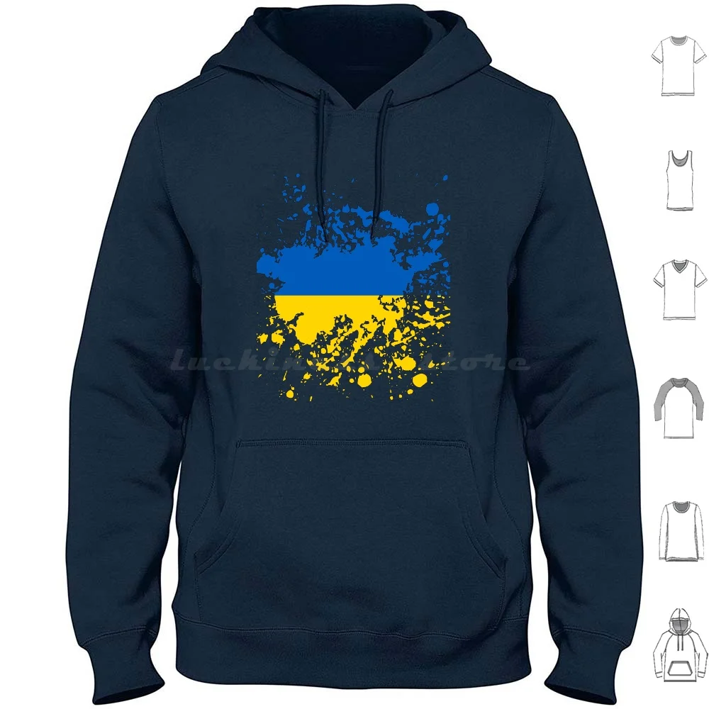 Ukraine Flag Ink Splatter Hoodie cotton Long Sleeve Ukraine Flag Ink Splatter Europe Patriot Cool Modern Stylish