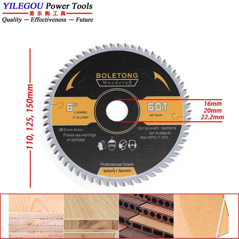 

4" 5" 6" YG8 Carbide Circular Saw Blade For Dust-free Saw 110 125 150mm x 60T TCT Saw Blades Cutting Wood Aluminum. Arbor 20mm