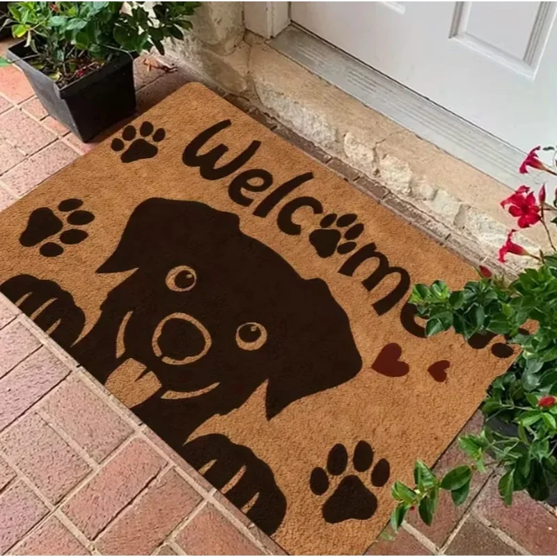 VIKAMA Cartoon Dog Entrance Doormat, Hope You Like Dogs Letter Puppy Pattern Non Skid Floor Mat for Indoor Home Entry Decor