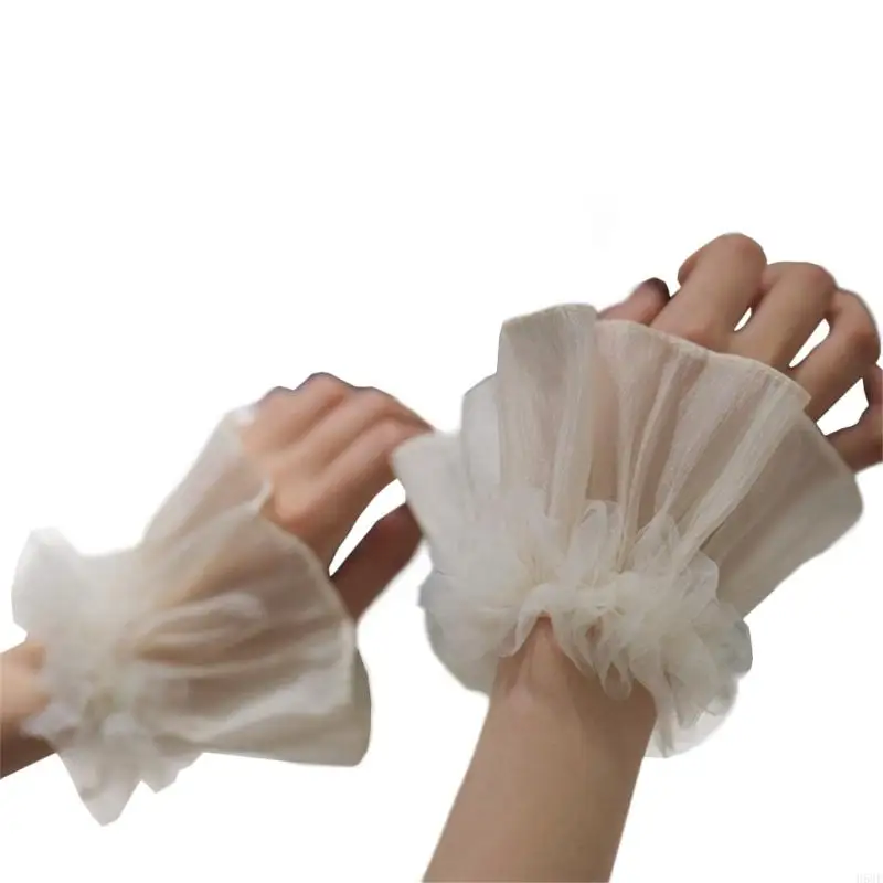 H58E Ruffled False Sleeves for Girl Detachable Sheer Wrist Cuffs Shirt Decorative