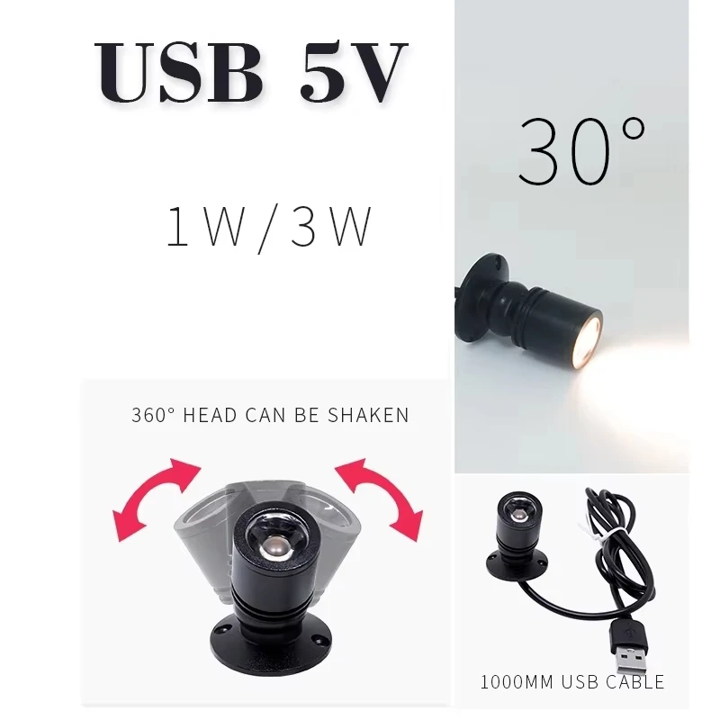 QITU Oświetlenie szafki LED USB 5V mała świetlówka do modelu witryny, szafki na wino, wózka, zestaw modelarski, mini reflektor 1W/3W