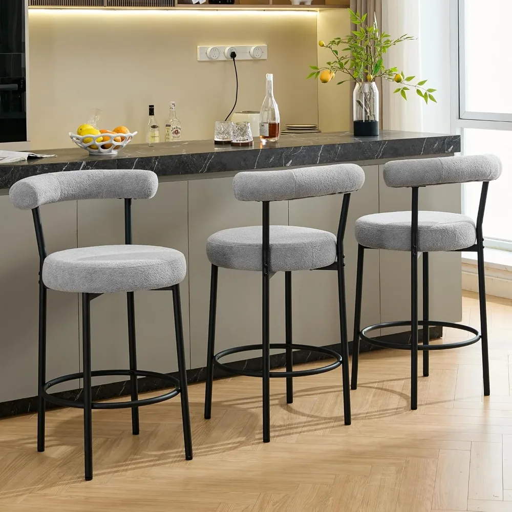 

Bar Stools Set of 3 Counter Height Bar stools 28 Inch Barstools with Curved Open Back Kitchen Stools 4'' Round Thick Upholstered