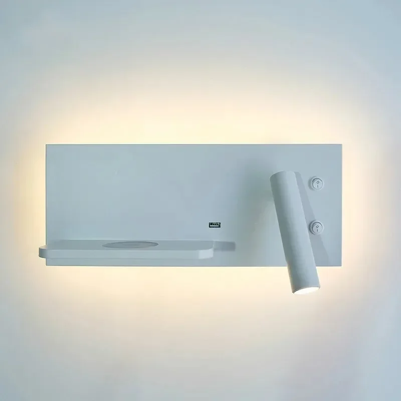 Multifunction Wall Lamp With Led Phone Wireless Charger Shelf Night Lighting Table Bed Reading Bedroom Hotel Bedside USB Sconces