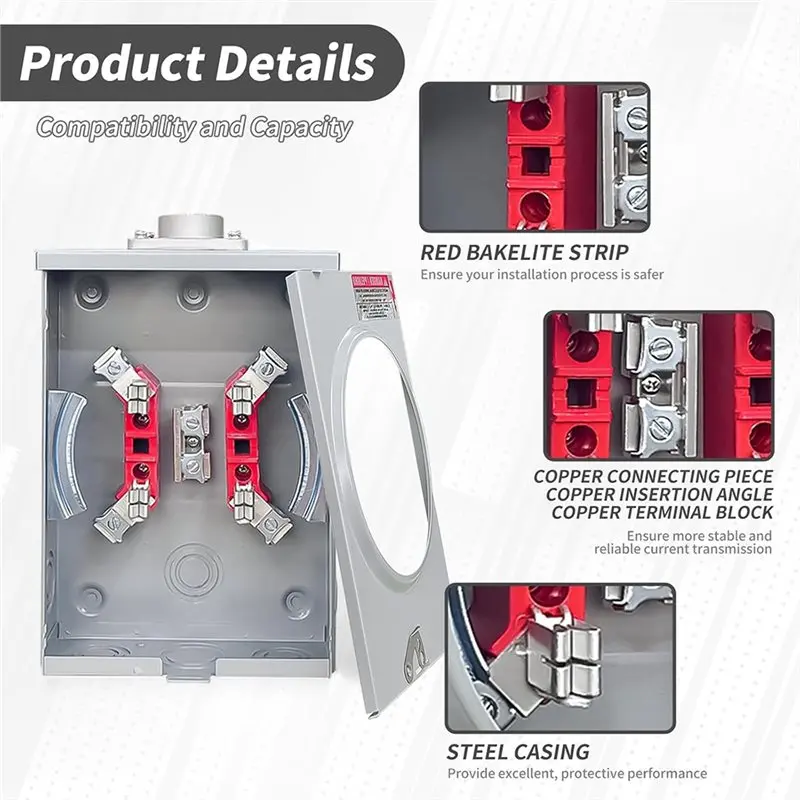ABZL Meter Socket 125 Amp 4 Jaw Ringless Base, 600V 1 Phase 3 Wire With Cover Plate For Overhead/Underground Feeds