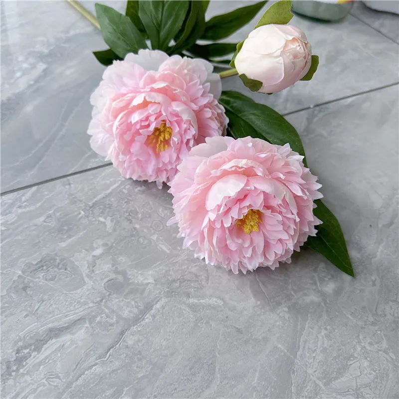 Beautiful 3 Heads Artificial Peony Flowers For Wedding Home Tabel Decoration 75cm long branch Fake Flower Hotel Office Decor