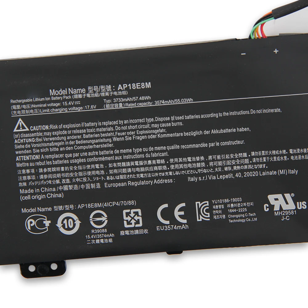 

Аккумулятор AP18E8M AP18E7M для Acer Predator HELIOS 300 PH315-52-713C NITRO 5 AN517-51-78SF Aspire 7 A715-74G AN715-51 3574 мАч