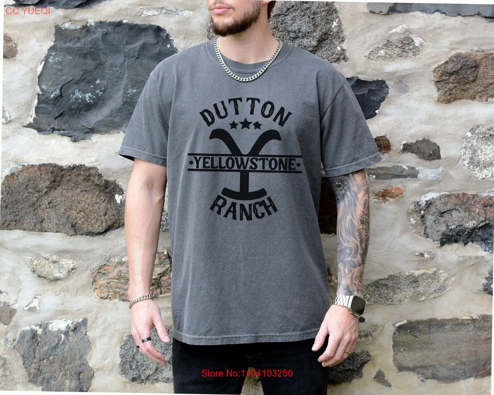 เสื้อยืด Yellowstone Dutton Ranch บนเสื้อยืดสี Premium Vintage Black Comfort