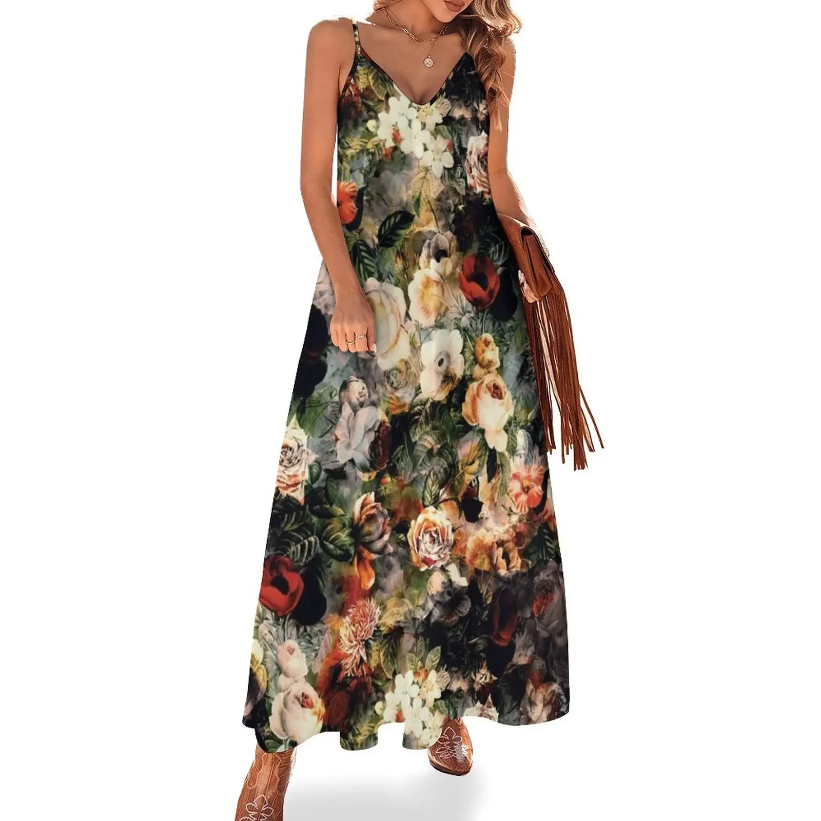 

Floral Pattern RPE120 Sleeveless Dress long dresses for women summer dress daily beach dresses chic and elegant woman dress