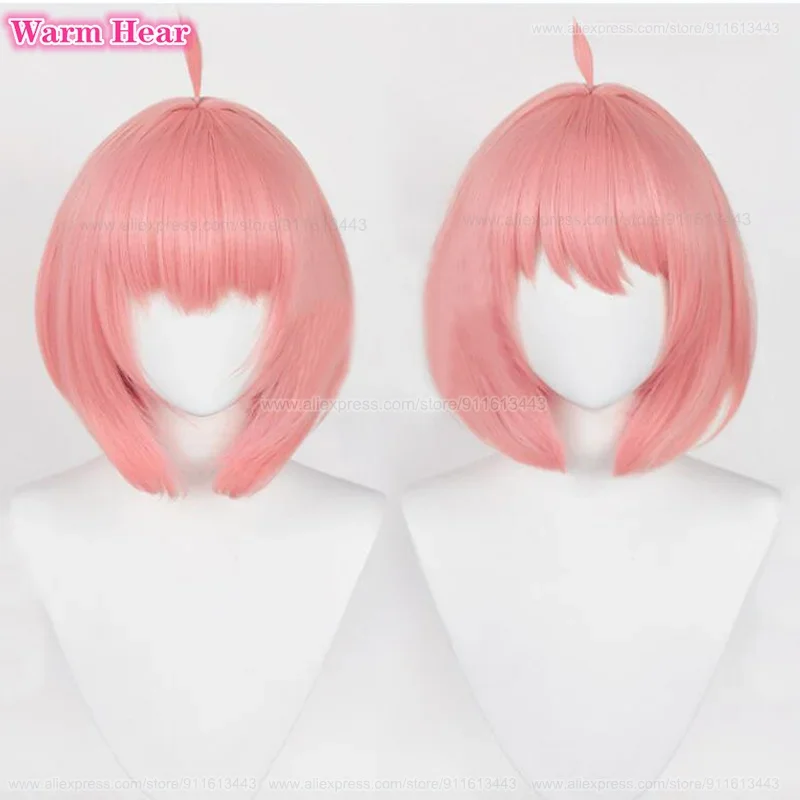 Anya Forger Peluca de Cosplay Unisex, pelo sintético resistente al calor, color rosa degradado, 35cm, gorro de peluca para fiesta de Halloween