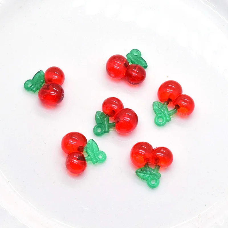 10pcs Acrylic Red Small Cherry Earring Charms Cute Fruit Pendant For Bracelet Choker Keychain Accessory DIY Sweet Jewelry Make