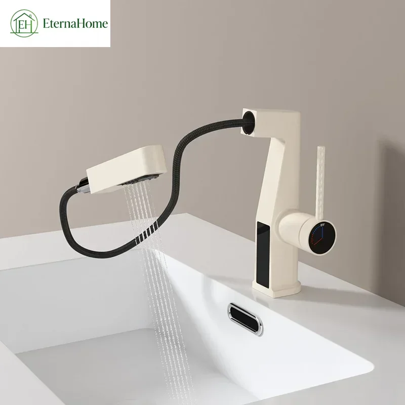 Basin Faucets Gray/Black/Gold/Chrome/White Hot & Cold Water Mixer Washbasin Pull-out Faucet Sink Copper Tap Bathroom Accessories