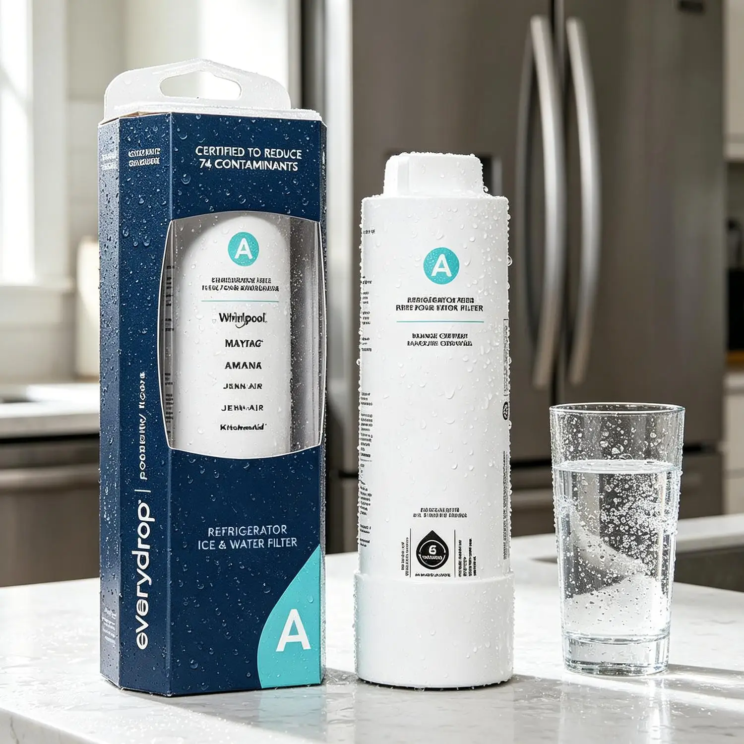 Replacement for EveryDrop EDRARXD1 Refrigerator Water Filter – Filter A – UL Certified Under NSF/ANSI 42, 53 & 401 to Reduce 74 Contaminants Including Lead, Pesticides & Pharmaceuticals – Genuine Replacement for Whirlpool, Maytag & KitchenAid – 200 Gal