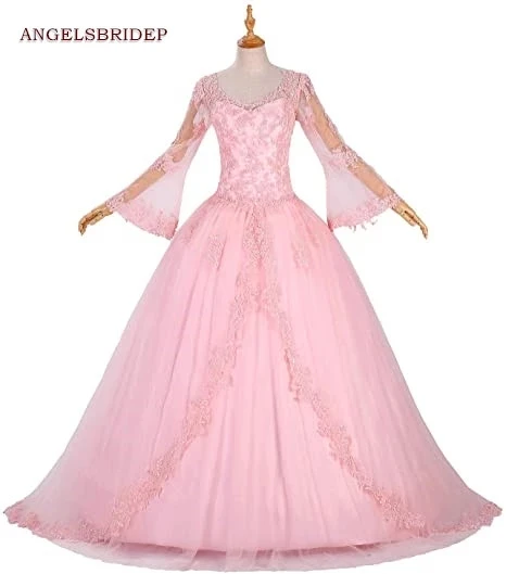 

ANGELSBRIDEP Pink Long Sleeves Quinceanera Dresses Vestidos De 15 Anos Applique Tulle Sexy Princess Birthday Party Plus Size