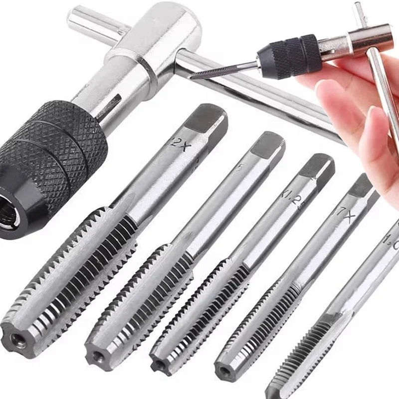 

Регулируемый Т-образный ключ для метчика, набор отверток для нарезания резьбы, ручной гаечный ключ, метрическая винтовая заглушка, Т-образные метчики с храповым механизмом