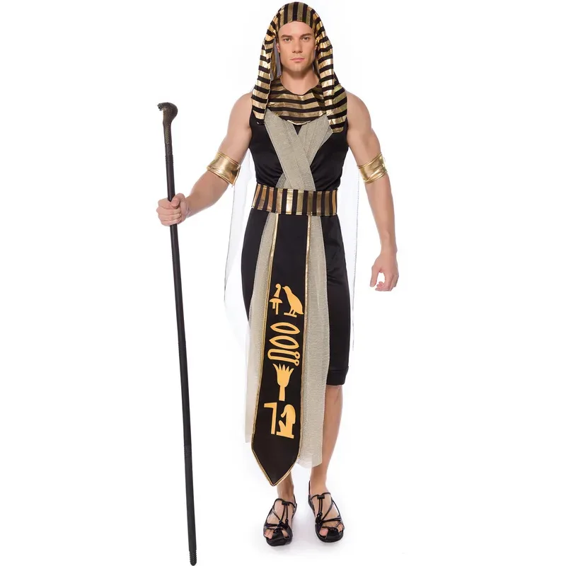 Disfraz adulto negro dorado Egipto faraón egipcio Príncipe rey emperatriz Cleopatra reina Cosplay vestido de lujo para hombres y mujeres