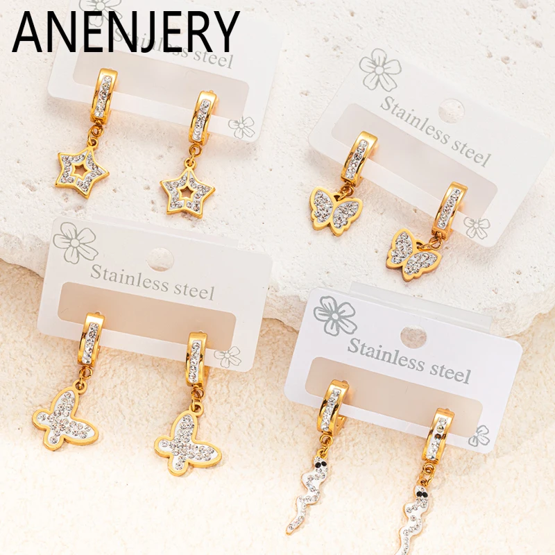 ANENJERY 316L Edelstahl Stern Schmetterling Schlange Ohrring für Frauen Einfache Temperament Schmuck Geschenke Großhandel