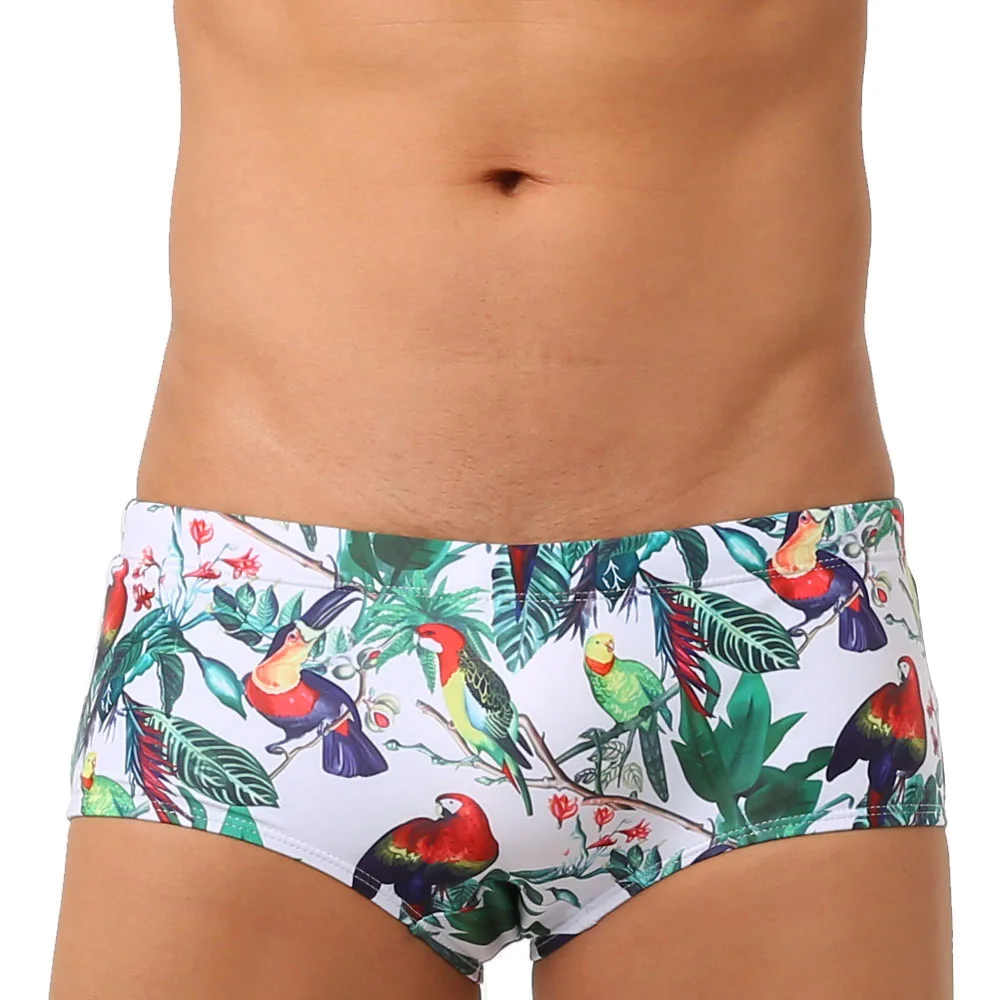 

Fashion Parrot Pattern Men Swimwear Brazilian Traditional Cut Swimsuits Swimming Trunks Surf Boxer Briefs Board Shorts Sunga