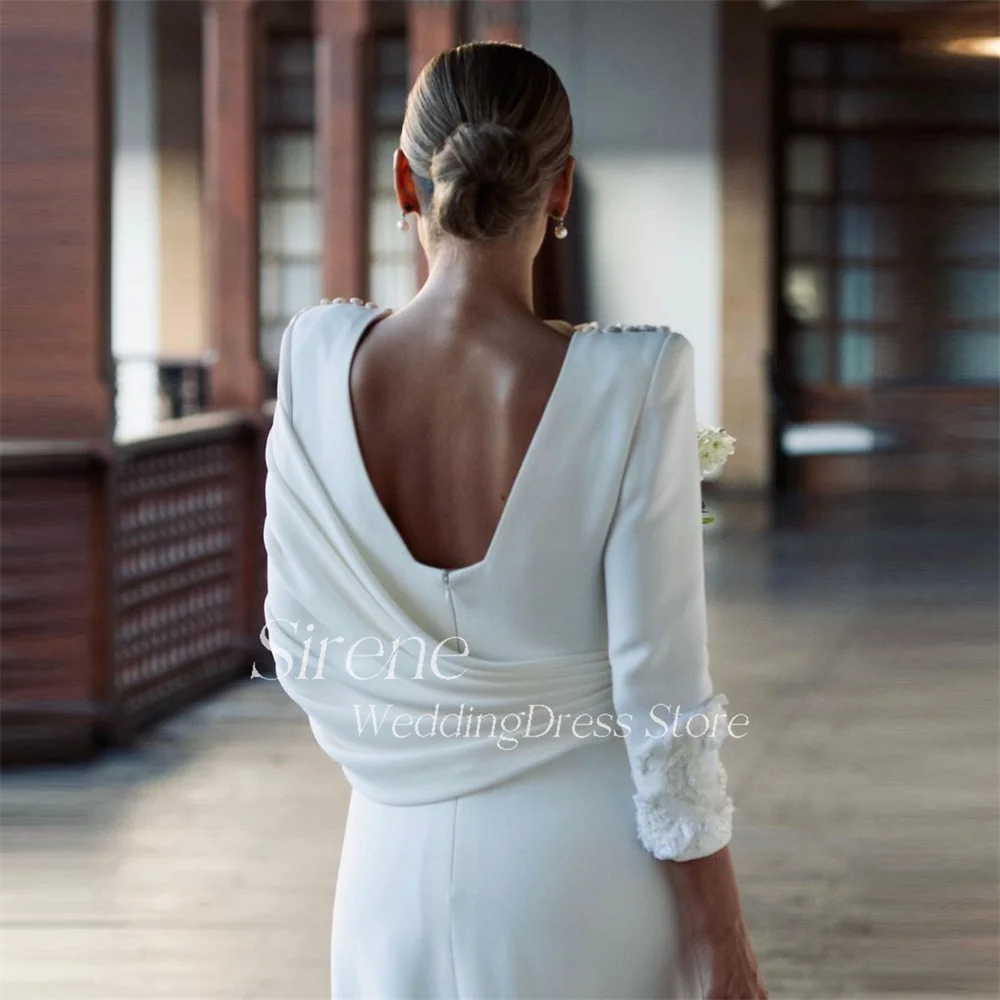 Sirene muslimischen offenen Rücken Brautkleid für Frauen elegante weiße lange Ärmel Falten Spitze Brautkleid Gericht Zug Robe de Mariée