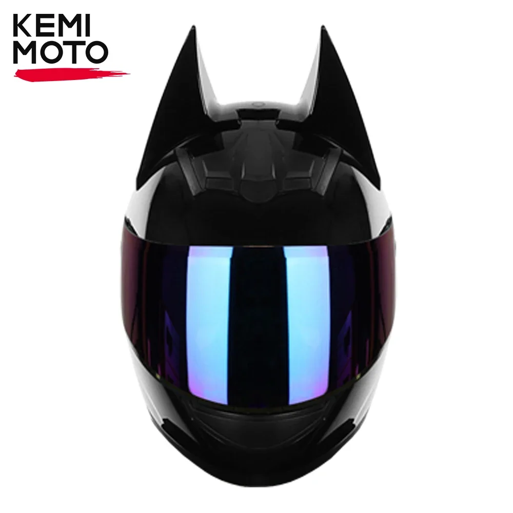 

Motorcycle Bat Ears Helmet Full Face For Man Detachable Horns Summer Breathable Motorcross Racing MotorBike Safety Moto Helmets