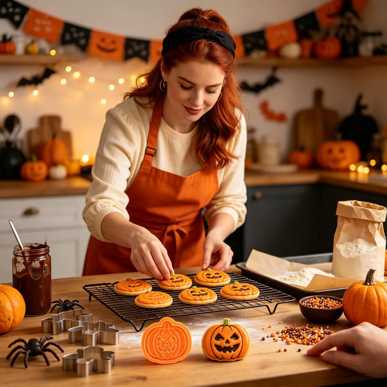 Halloween Cookie Cutters Cartoon Pumpkin Ghost Cat Press Mold Reusable Embossed Baking Pastry Mould for Fondant Clay Craft