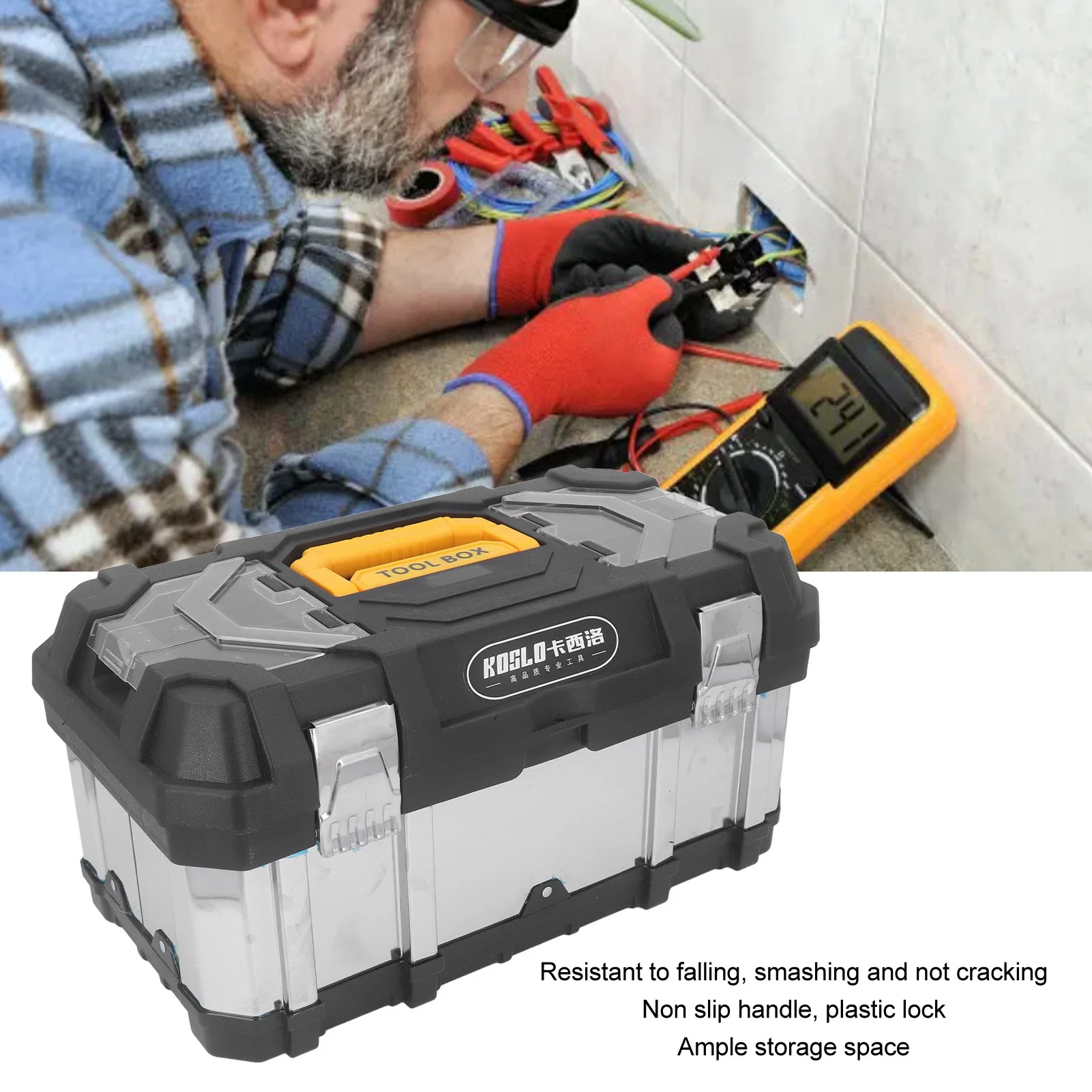 กล่องเครื่องมืออเนกประสงค์แบบพกพาสำหรับจัดเก็บอุปกรณ์อุตสาหกรรม  ทำจากสแตนเลส สำหรับช่างไฟฟ้า (กล่องเปล่า)