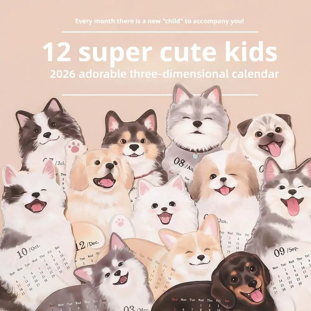 

3D настольный календарь, настольный орнамент, многофункциональный план, ежемесячный календарь, мультяшный календарь с собакой и кошкой, украшением