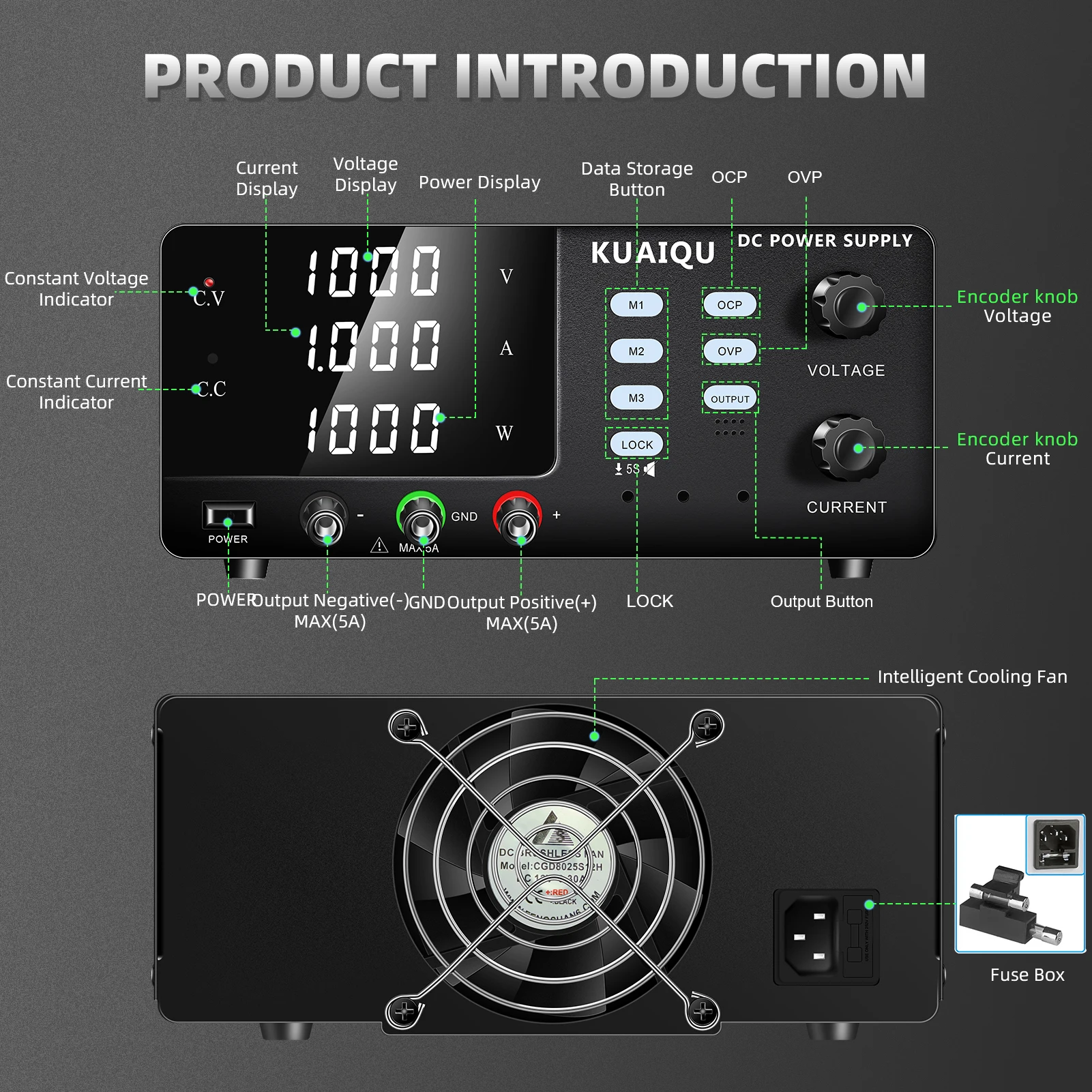 KUAIQU 1000V 1A 1000W High-Voltage DC Lab Power Supply 800V 600V 400V Pressure Resistance Test Bench Source OCP OVP for Plating