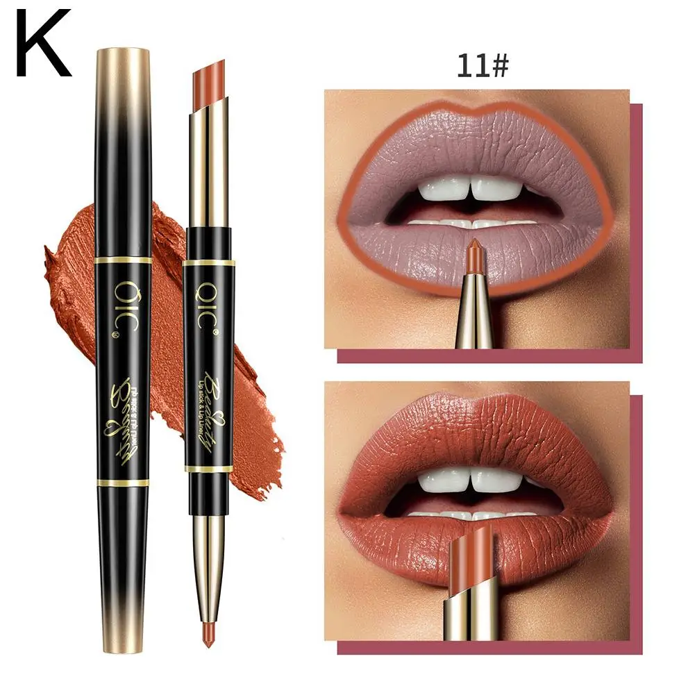 Delineador de labios 2 en 1, lápiz labial mate, maquillaje impermeable de larga duración para labios y ojos, Cosméticos de belleza, maquillaje N6V1